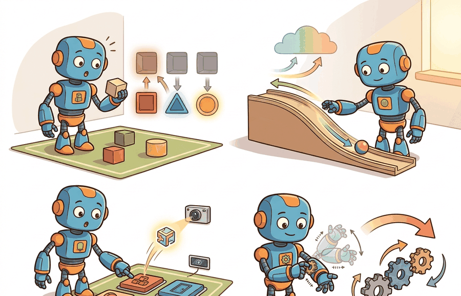 Technical illustration for Section 2.3: Action types: discrete, continuous, symbolic, motor-level, chunked.