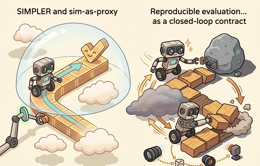Reproducible evaluation: SIMPLER and sim-as-proxy illustration for Chapter 52.
