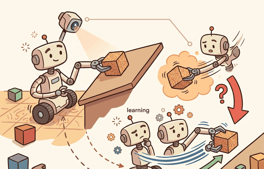 Technical illustration for Section 59.3: Vision-based robotic pick-and-place (IL + RL).