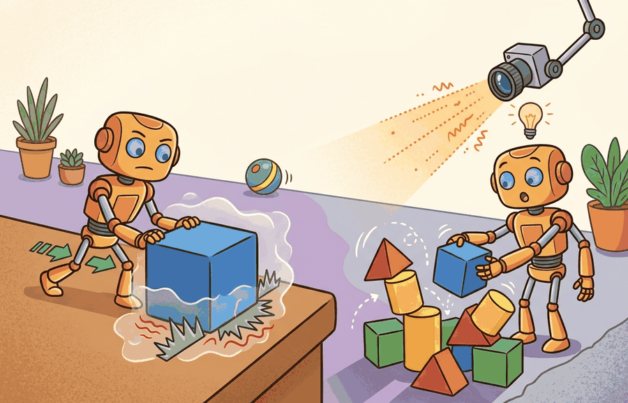 Technical illustration for Section 6.3: Contact, friction, and why contact-rich sim is hard.