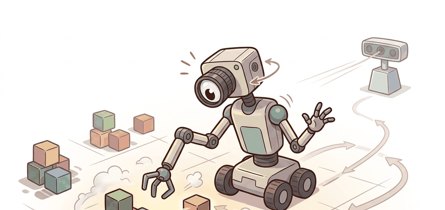 Technical illustration for Section 19.2, showing a robot marking visited places while balancing novelty bonuses, prediction error, and useful task progress.