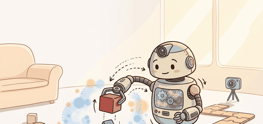Technical illustration showing a real robot policy passing through safety gates before hardware fine-tuning, with monitors for speed, force, workspace, and human stop controls.