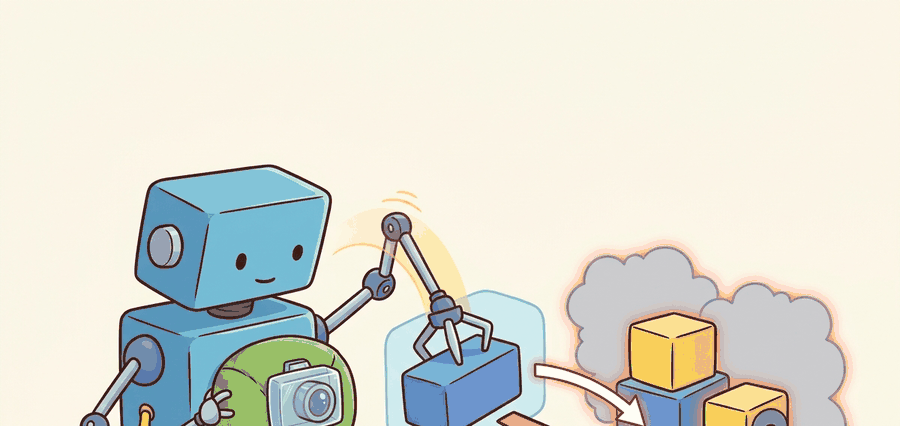 Scene shows a robot following a segmented object region through video while checking clearance before reaching, connecting masks to action-safe regions.