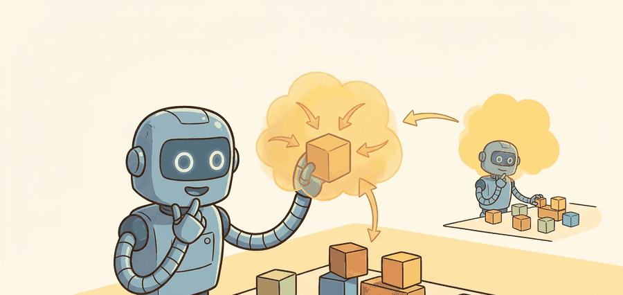 Scene shows multiple camera views merging into persistent object poses and relations that survive as a robot moves around a room.