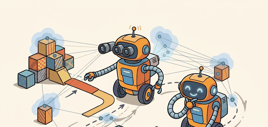 Educational illustration for Section 29.5, showing graph-based and visual slam as a robot reasoning problem that connects measurements, state estimates, decisions, and replayable evidence.