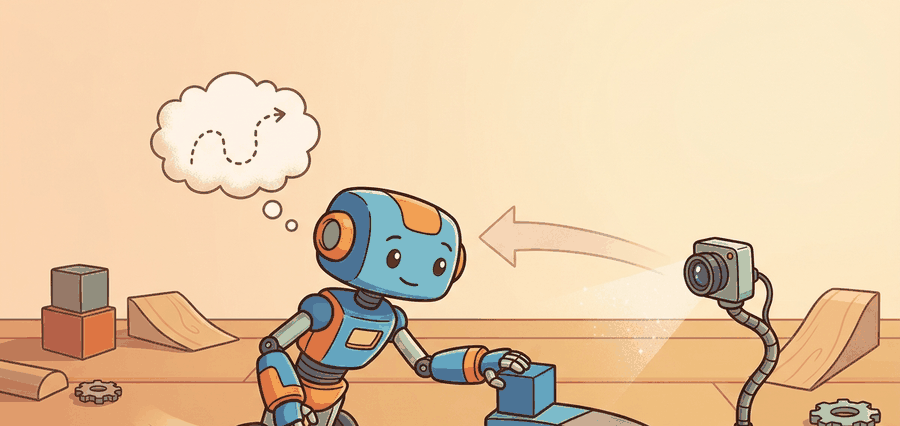 Technical illustration for Section 38.1: Why predict in latent space, showing an embodied agent predicting futures, testing actions, and revising behavior from feedback.
