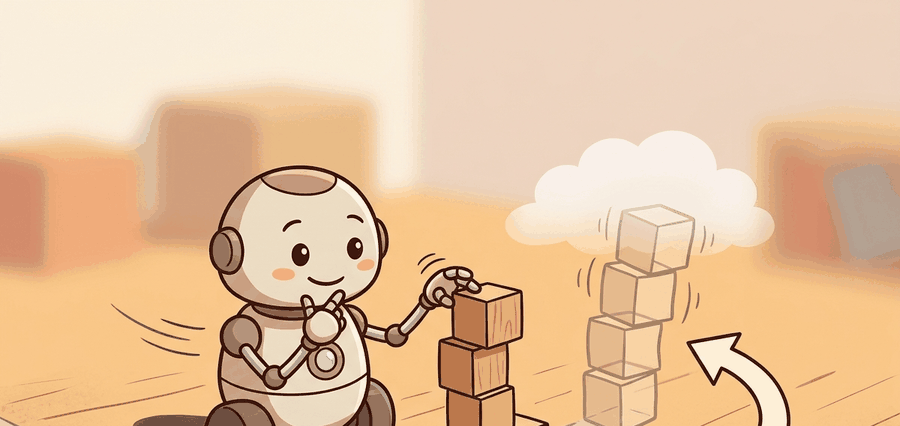 Technical illustration for Section 38.3: Dreamer to DreamerV3, showing an embodied agent predicting futures, testing actions, and revising behavior from feedback.