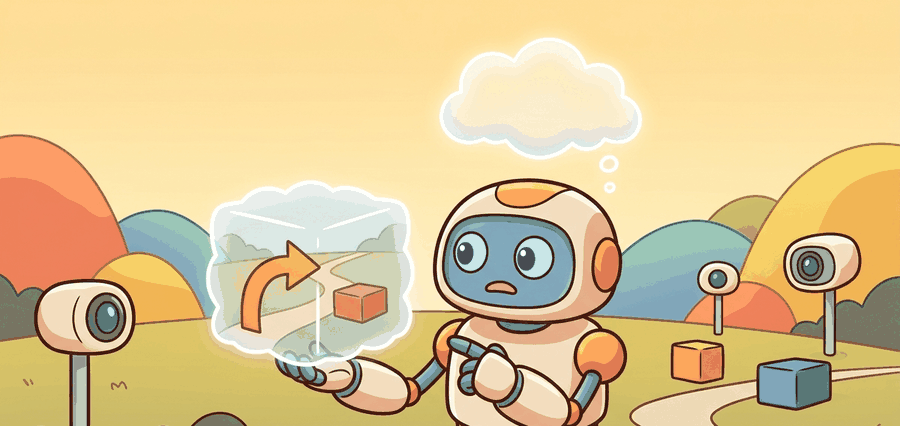 Technical illustration for Section 38.4: Transformer world models (IRIS), showing an embodied agent predicting futures, testing actions, and revising behavior from feedback.