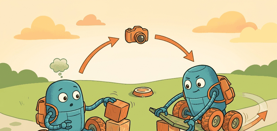 Wheeled, legged, and hybrid robots crossing different terrain types.