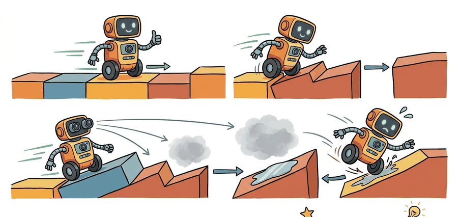 Legged robot adapting to rough terrain and dynamic obstacles.
